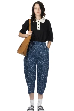 Hot NARU Antique Flower Broadway Egg Pants - Navy