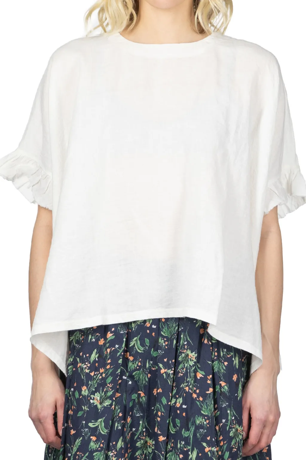 Clearance A+Koloni Azumadaki Ramie Frilled Sleeve Top - Off White