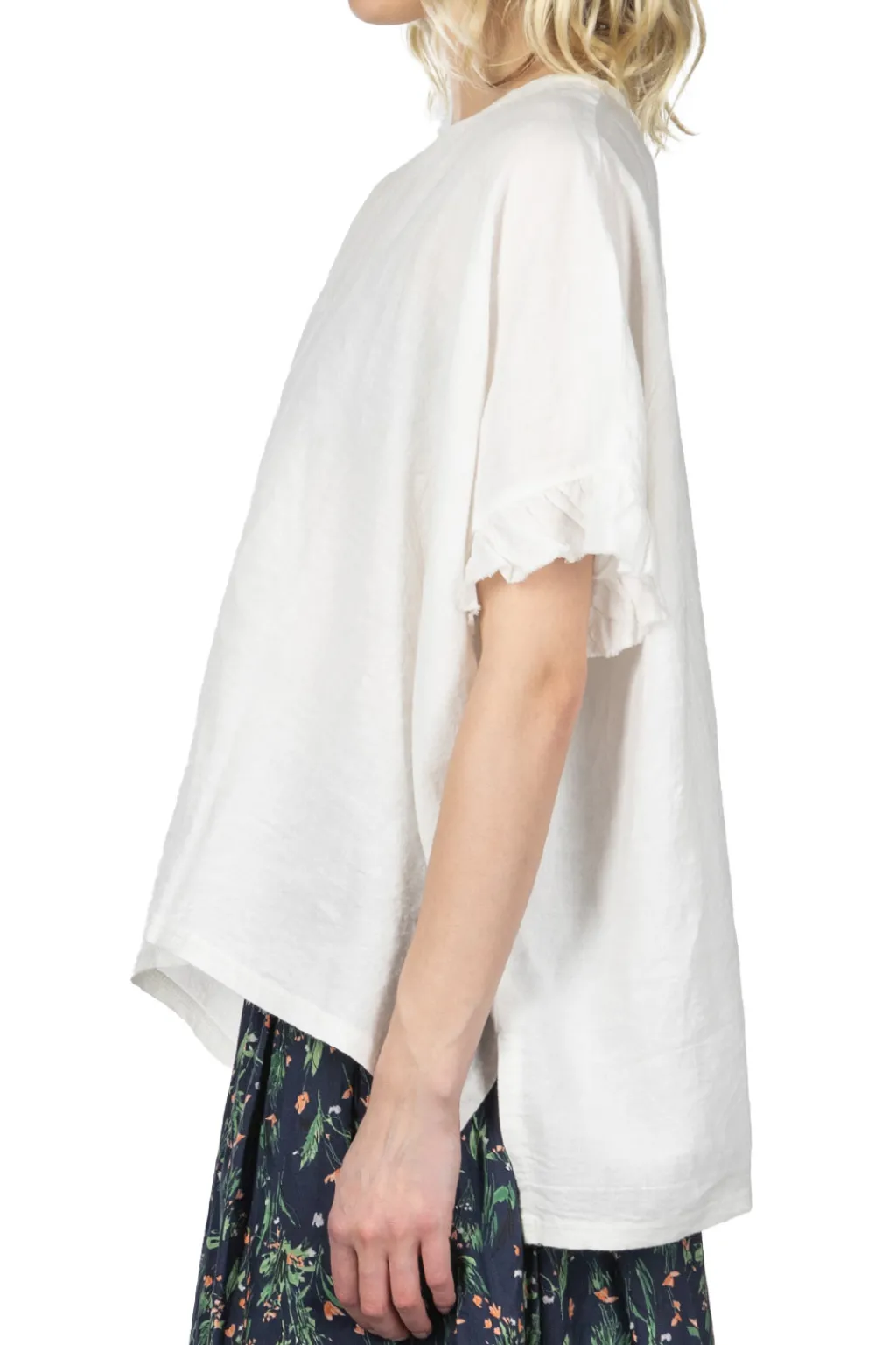 Clearance A+Koloni Azumadaki Ramie Frilled Sleeve Top - Off White