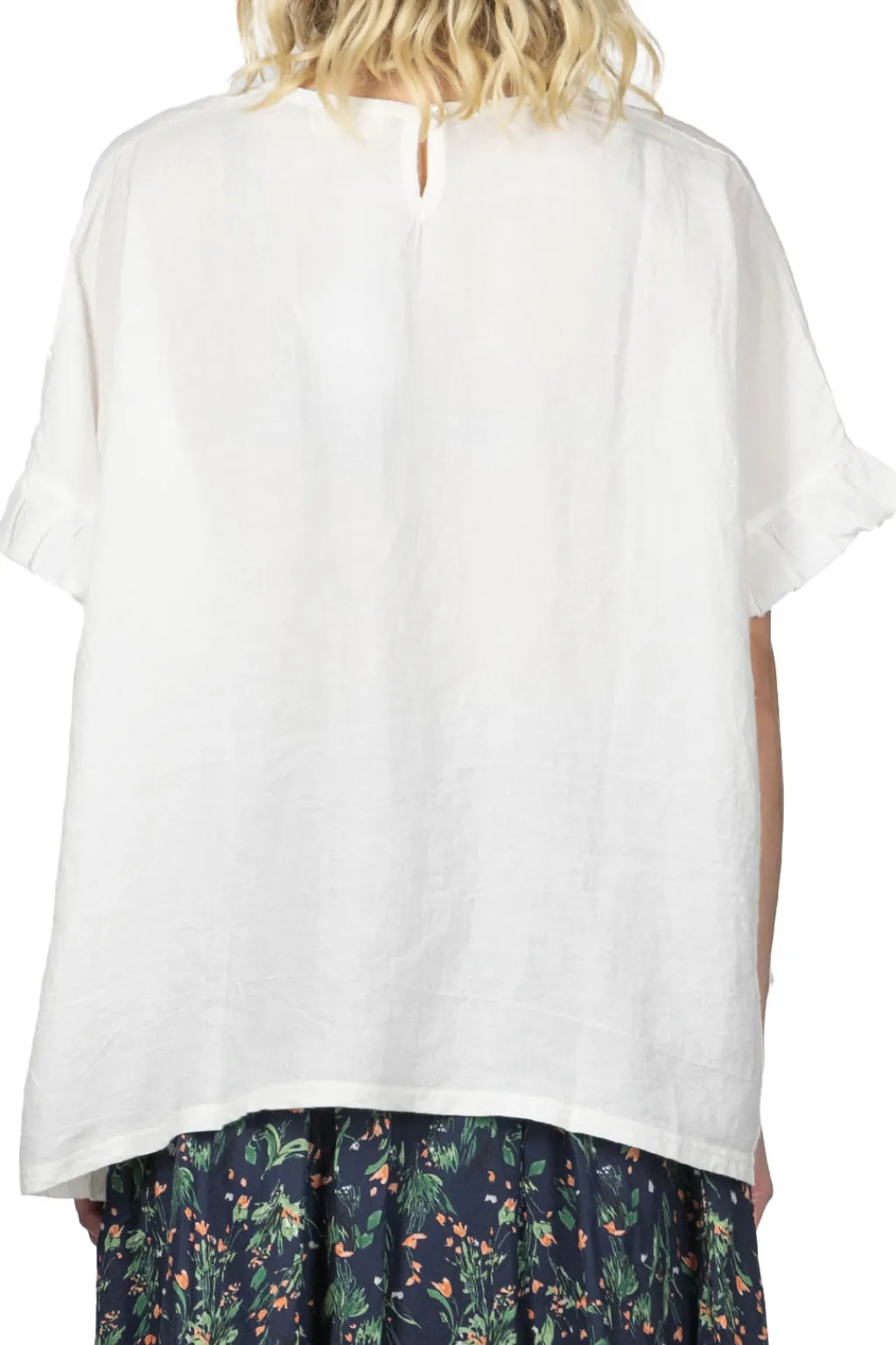 Clearance A+Koloni Azumadaki Ramie Frilled Sleeve Top - Off White