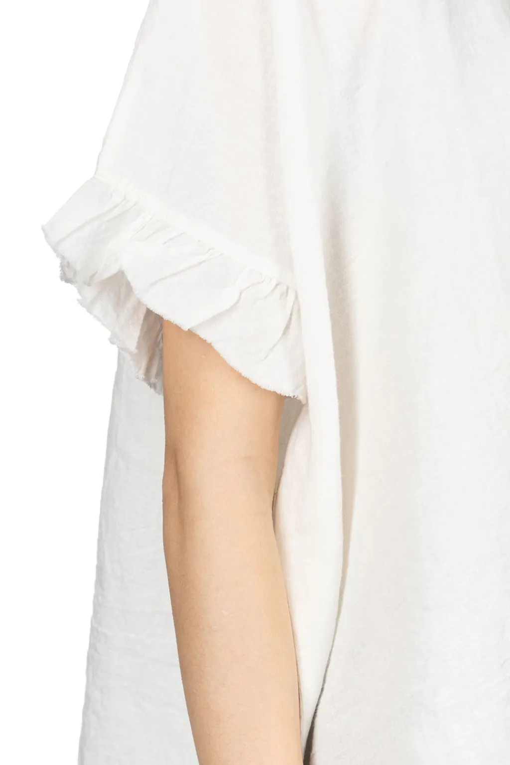 Clearance A+Koloni Azumadaki Ramie Frilled Sleeve Top - Off White