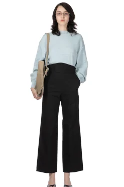 Hot Mame Kurogouchi Back String Cotton Flare Trousers - Black