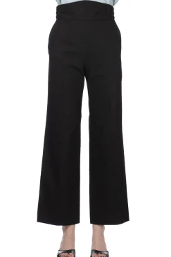 Hot Mame Kurogouchi Back String Cotton Flare Trousers - Black