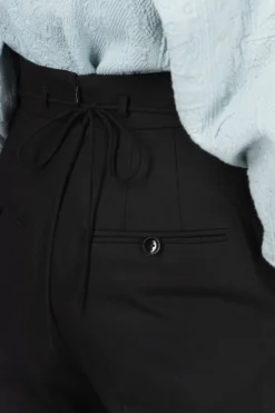 Hot Mame Kurogouchi Back String Cotton Flare Trousers - Black