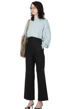 Hot Mame Kurogouchi Back String Cotton Flare Trousers - Black