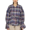 Sale Manon Balloon Sleeve Check Blouse - Blue