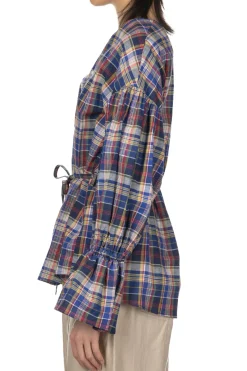 Sale Manon Balloon Sleeve Check Blouse - Blue