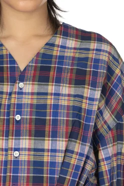 Sale Manon Balloon Sleeve Check Blouse - Blue
