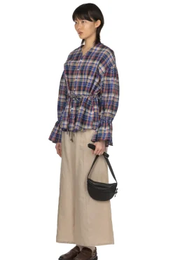 Sale Manon Balloon Sleeve Check Blouse - Blue