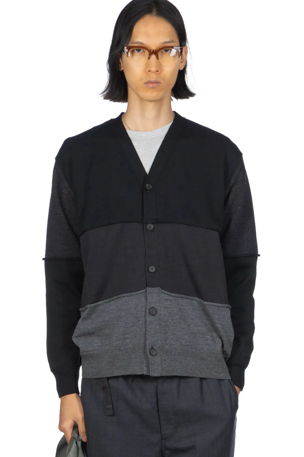 Discount Comme Des Garcons Homme Black x Grey Color Block Cardigan