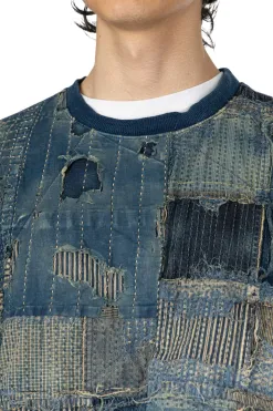 Sale Kapital BORO x IDG Fleece 2Tones BIG SWT - Indigo