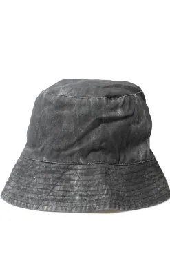 Online Engineered Garments Bucket Hat - Black Cotton Distressed Print
