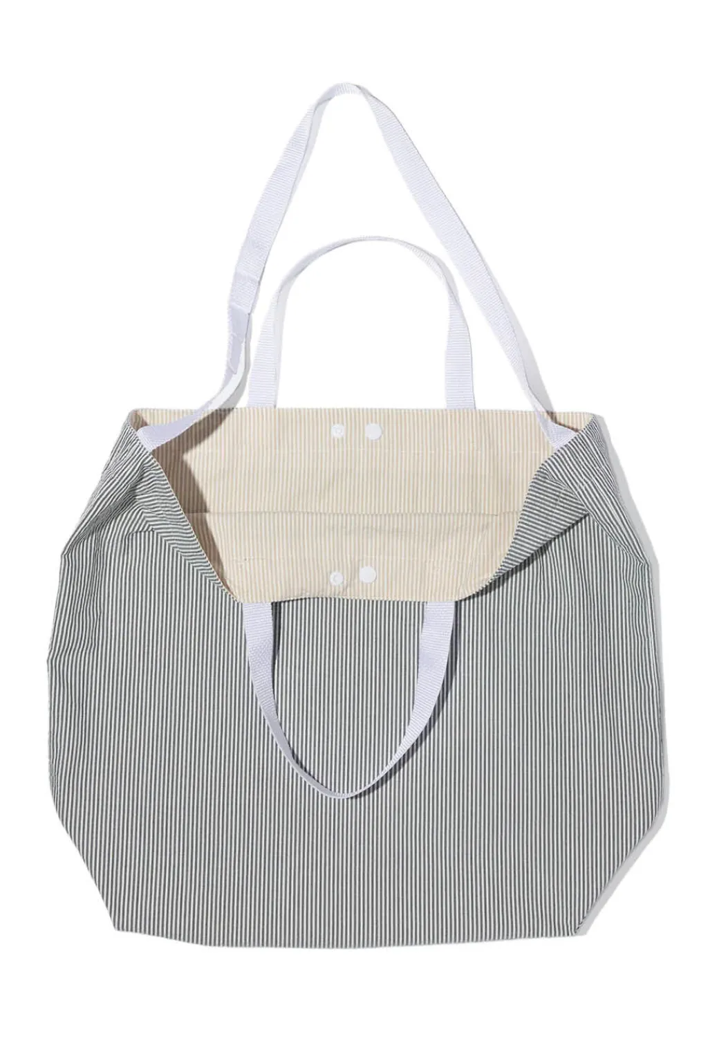 Best Engineered Garments Carry All Tote Reversible - Navy Cotton Seersucker Stripe
