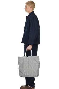 Best Engineered Garments Carry All Tote Reversible - Navy Cotton Seersucker Stripe