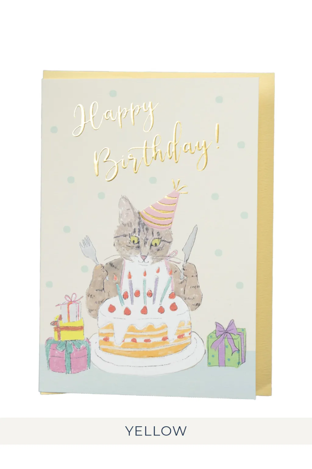Fashion Mino Washi Cat Birthday Card - 3 Color Choices