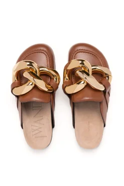 Sale JW Anderson Chain Loafer Leather Mules - Pecan