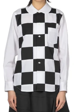Outlet Comme Des Garcons Comme Des Garcons Checker Board Blouse - White x Black
