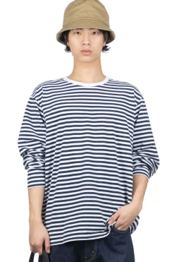 Discount Nanamica COOLMAX Stripe Jersey LS Tee - Navy x White