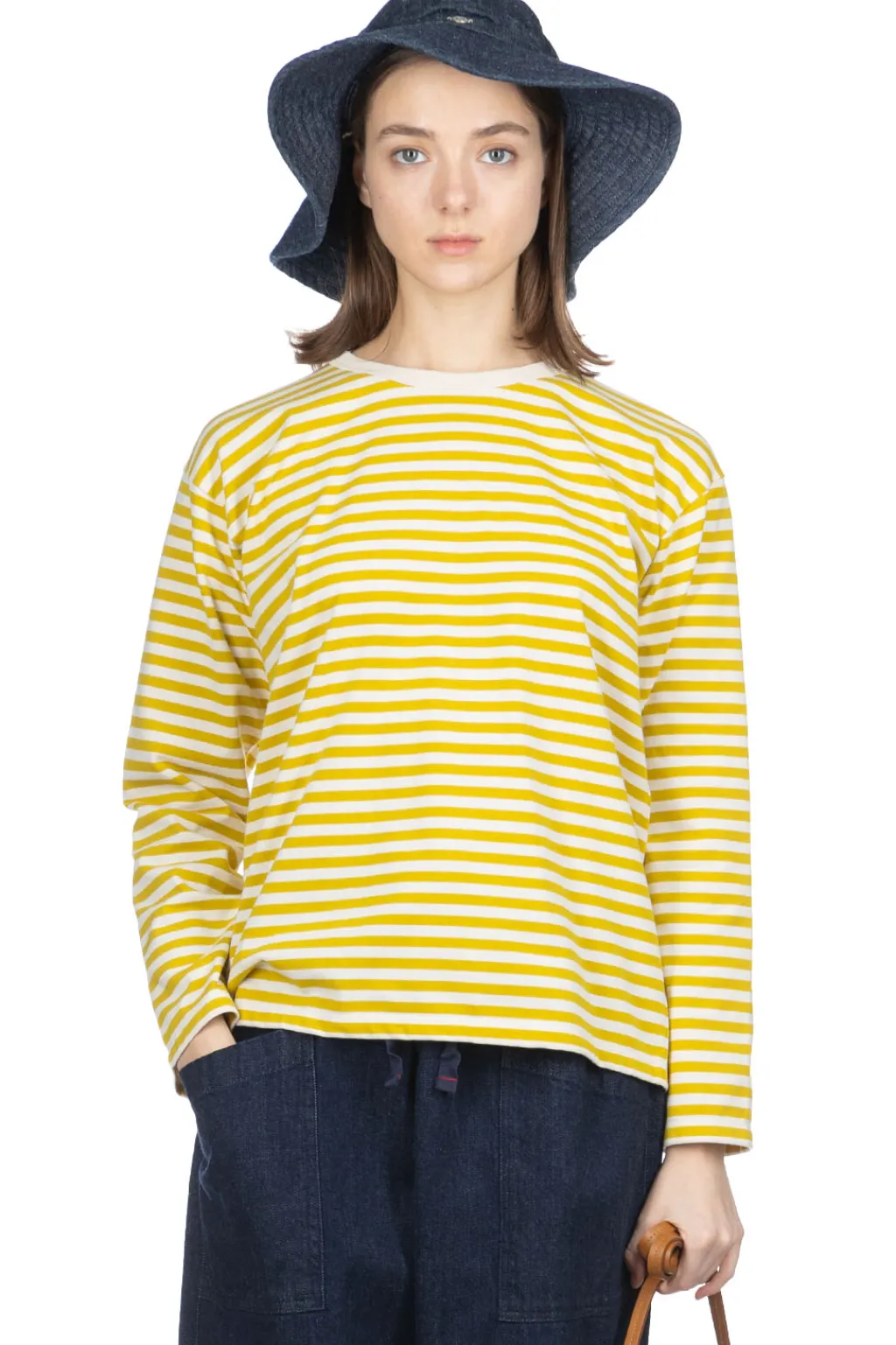 Clearance Nanamica COOLMAX Stripe Jersey LS Tee - Yellow x Natural