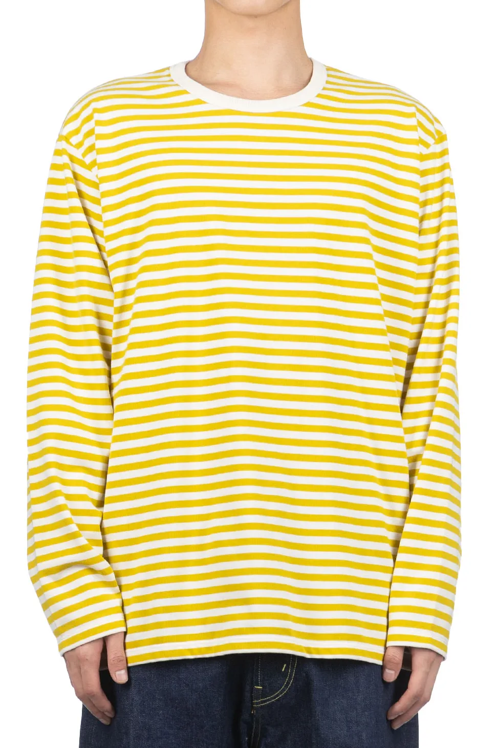Outlet Nanamica COOLMAX Stripe Jersey LS Tee - Yellow x Natural