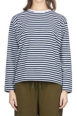 Fashion Nanamica COOLMAX Stripe Jersey LS Tee - Navy x White