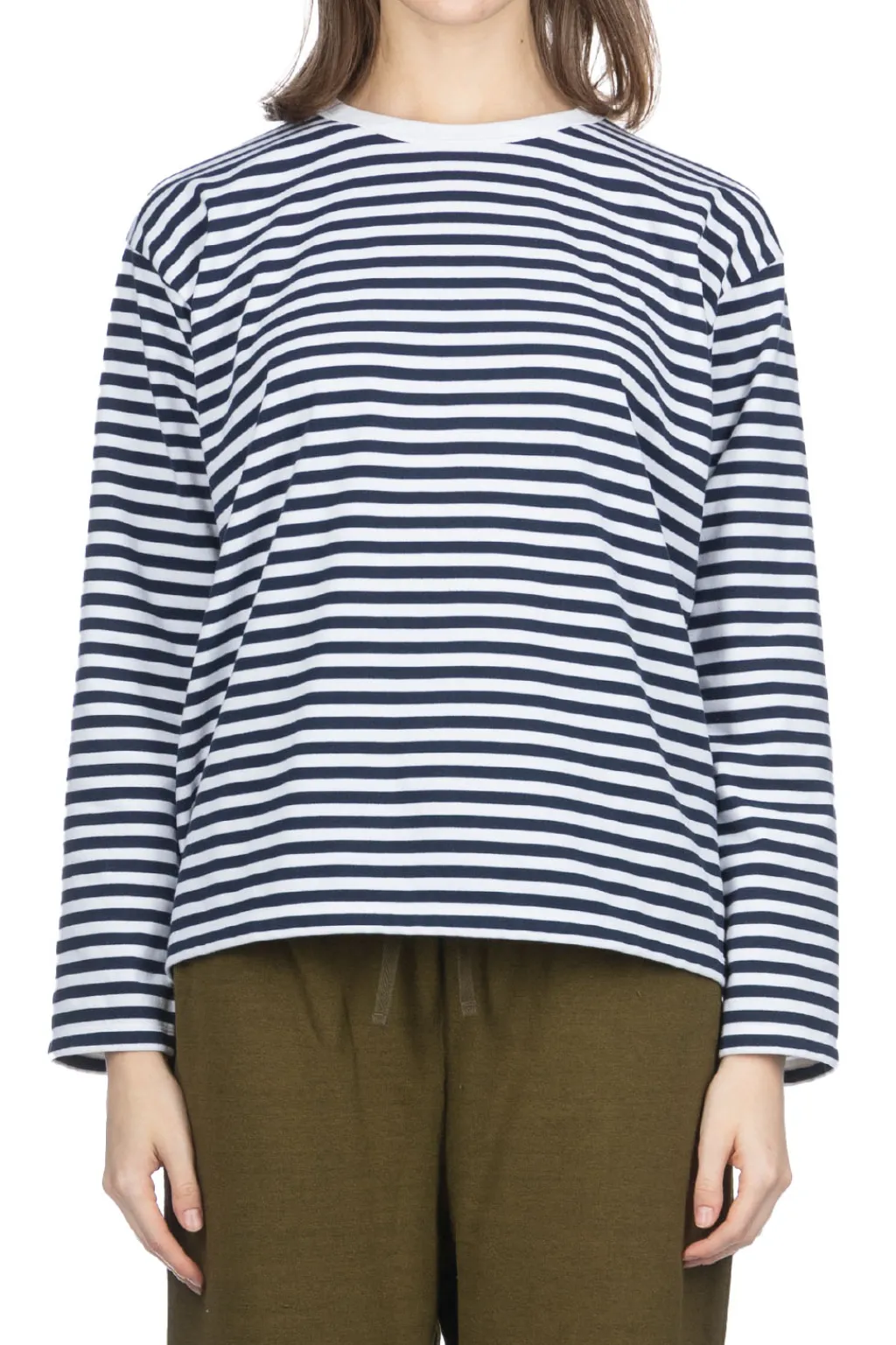Fashion Nanamica COOLMAX Stripe Jersey LS Tee - Navy x White