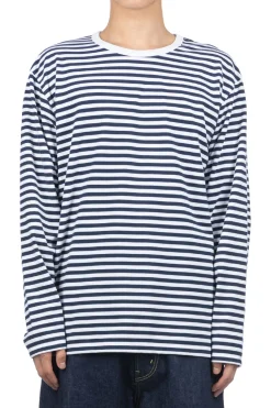 Discount Nanamica COOLMAX Stripe Jersey LS Tee - Navy x White