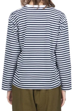 Fashion Nanamica COOLMAX Stripe Jersey LS Tee - Navy x White