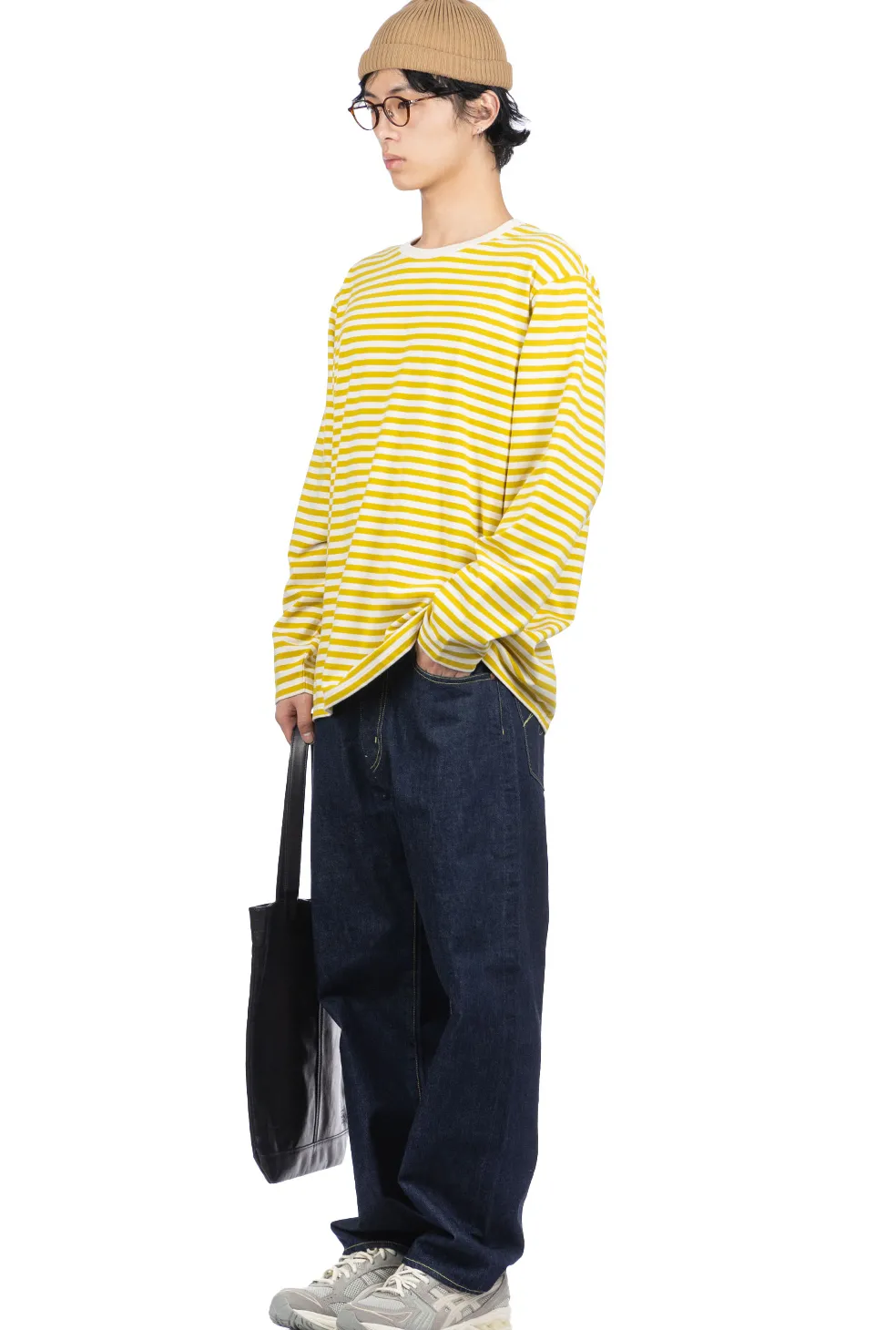 Outlet Nanamica COOLMAX Stripe Jersey LS Tee - Yellow x Natural