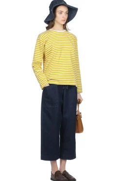 Clearance Nanamica COOLMAX Stripe Jersey LS Tee - Yellow x Natural
