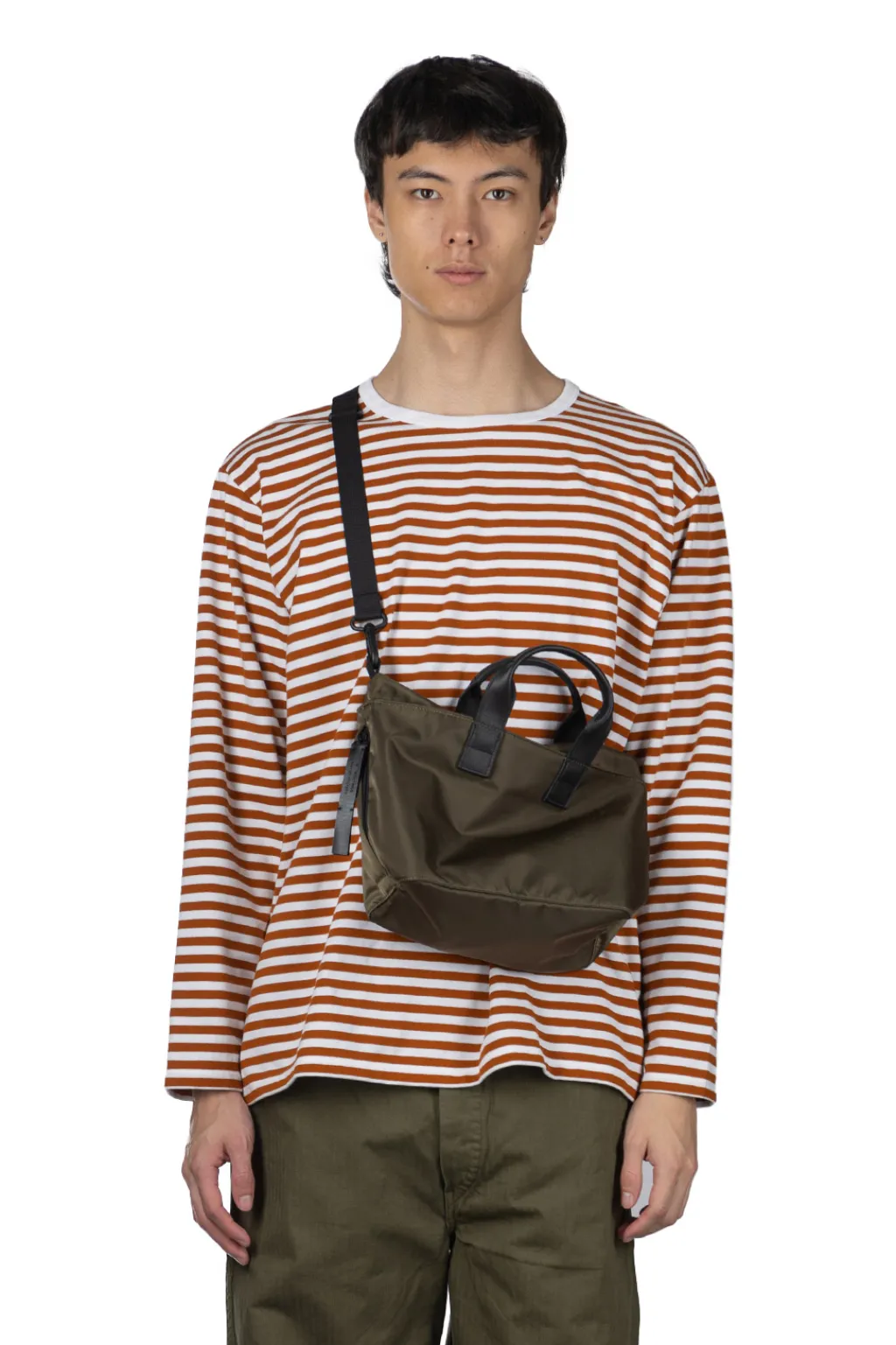 Clearance Nanamica COOLMAX Stripe Jersey US Tee - Men - Sunset Orange White