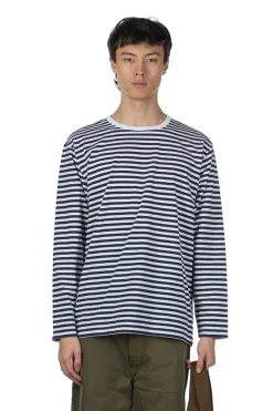 Hot Nanamica COOLMAX Stripe Jersey US Tee - Men - Navy White