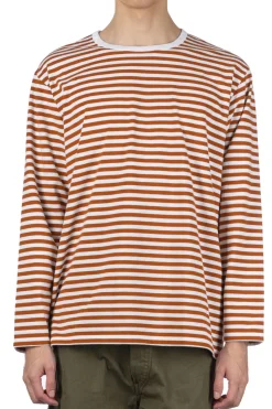 Clearance Nanamica COOLMAX Stripe Jersey US Tee - Men - Sunset Orange White