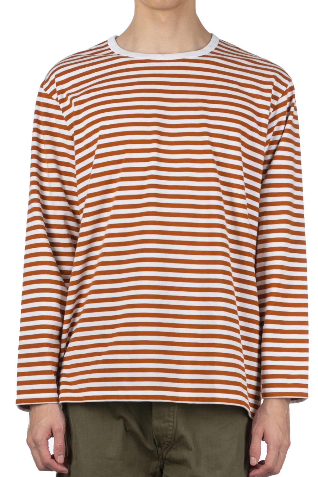 Clearance Nanamica COOLMAX Stripe Jersey US Tee - Men - Sunset Orange White
