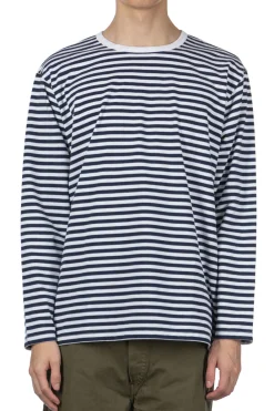 Hot Nanamica COOLMAX Stripe Jersey US Tee - Men - Navy White