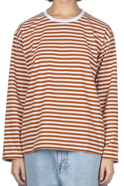 Fashion Nanamica COOLMAX Stripe Jersey US Tee - Sunset Orange White