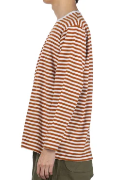 Clearance Nanamica COOLMAX Stripe Jersey US Tee - Men - Sunset Orange White