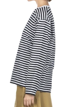 Sale Nanamica COOLMAX Stripe Jersey US Tee - Black White