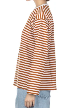 Fashion Nanamica COOLMAX Stripe Jersey US Tee - Sunset Orange White