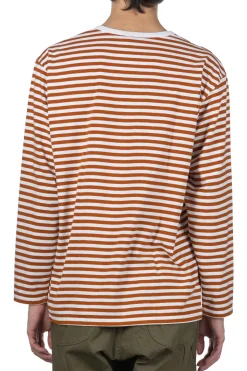 Clearance Nanamica COOLMAX Stripe Jersey US Tee - Men - Sunset Orange White