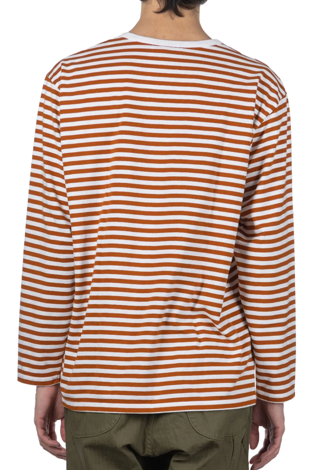 Clearance Nanamica COOLMAX Stripe Jersey US Tee - Men - Sunset Orange White