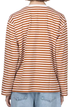 Fashion Nanamica COOLMAX Stripe Jersey US Tee - Sunset Orange White
