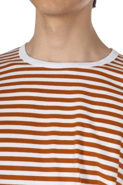 Clearance Nanamica COOLMAX Stripe Jersey US Tee - Men - Sunset Orange White
