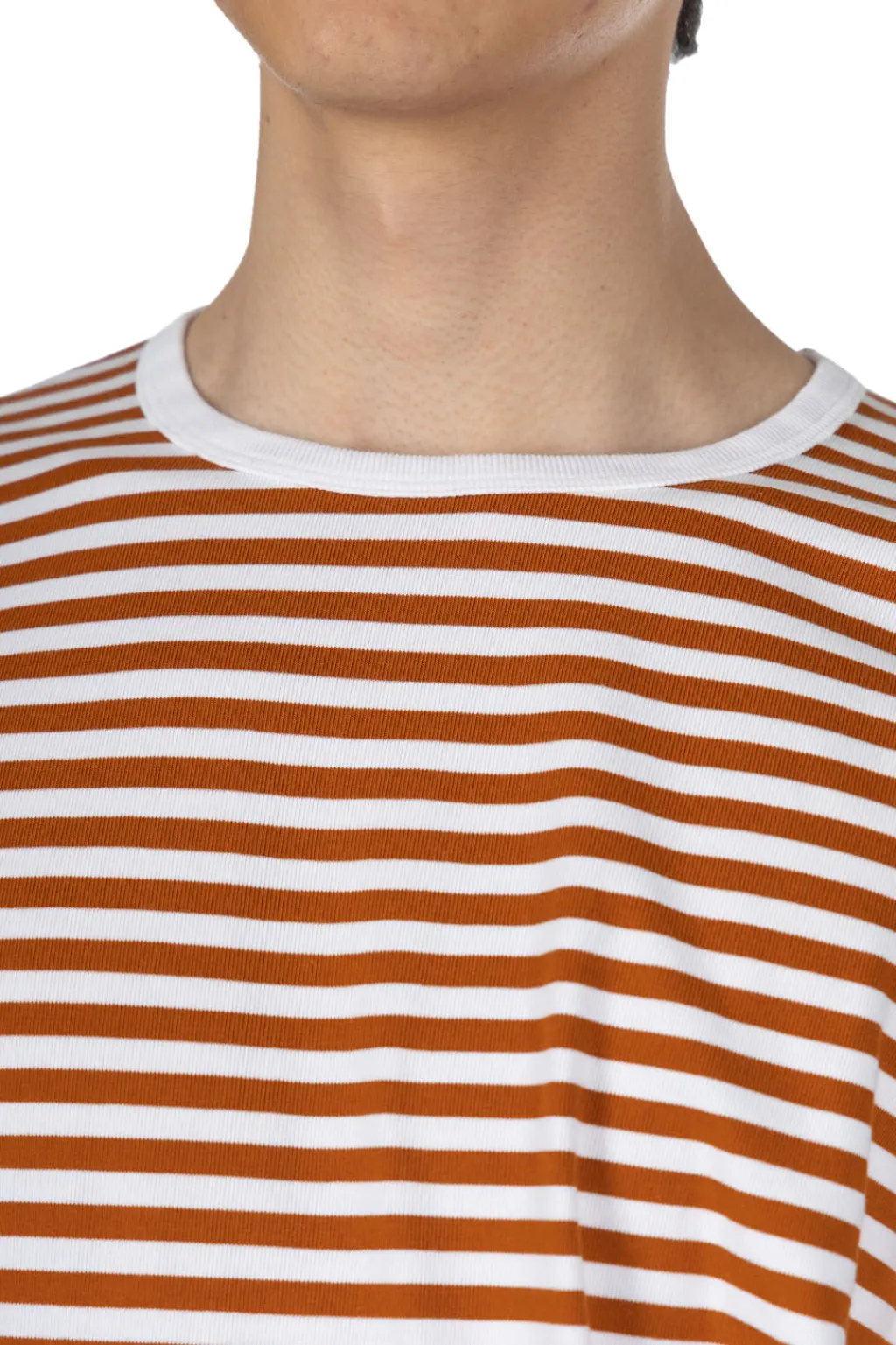 Clearance Nanamica COOLMAX Stripe Jersey US Tee - Men - Sunset Orange White