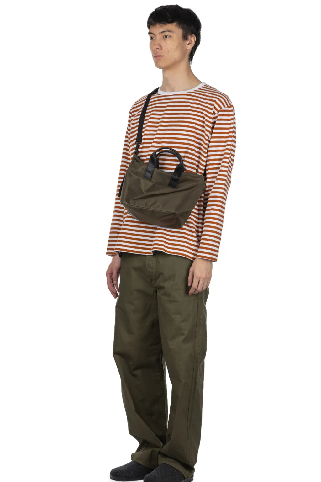 Clearance Nanamica COOLMAX Stripe Jersey US Tee - Men - Sunset Orange White