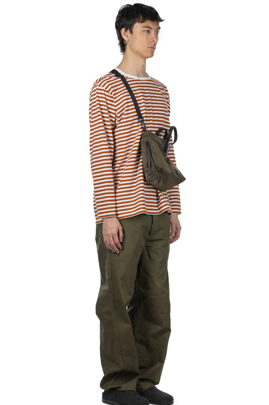 Clearance Nanamica COOLMAX Stripe Jersey US Tee - Men - Sunset Orange White