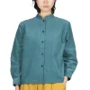 Sale Nachukara Corduroy Mao Collar Shirt - Blue Green