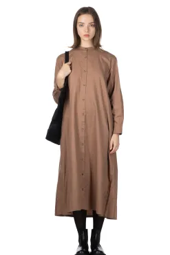 Online Ichi Cotton A line Front Open Dress - Beige