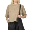 Online Nachukara Cotton Band Collar Blouse - Beige Check