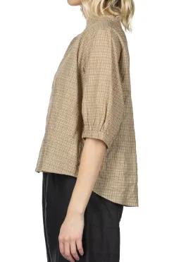 Online Nachukara Cotton Band Collar Blouse - Beige Check